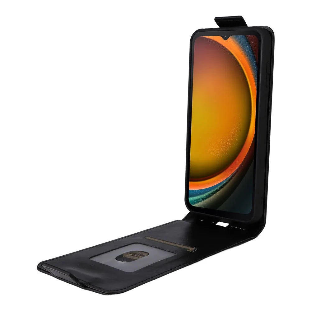 For Samsung Galaxy XCover7 Pro Stand Case Magnetic Clasp Vertical Flip Leather Phone Cover with Card Holder - Black - 2