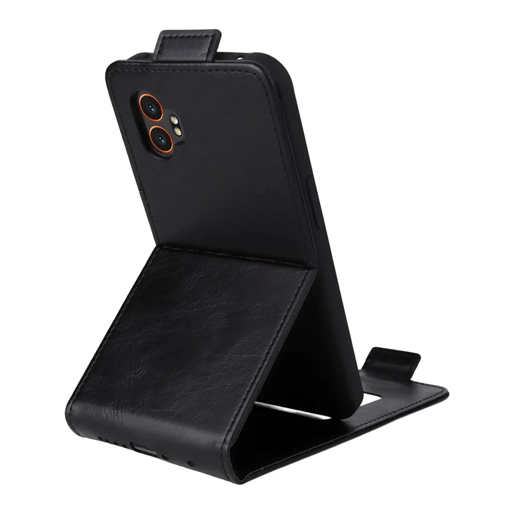 For Samsung Galaxy XCover7 Pro Stand Case Magnetic Clasp Vertical Flip Leather Phone Cover with Card Holder - Black - 4