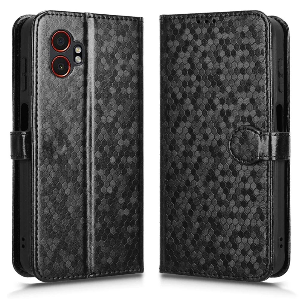 For Samsung Galaxy XCover7 Pro Wallet Case Dot Pattern Imprint PU Leather Phone Cover - Black - 1