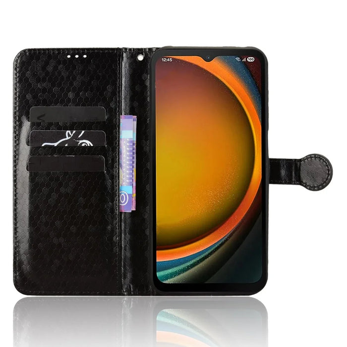 For Samsung Galaxy XCover7 Pro Wallet Case Dot Pattern Imprint PU Leather Phone Cover - Black - 3