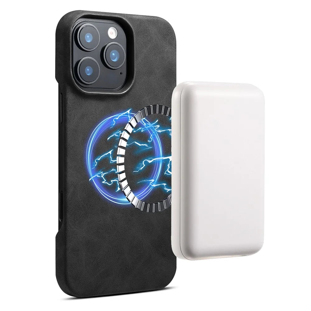For iPhone 16 Pro Case Compatible with MagSafe Retro Leather + PC Back Cover - Black - 2