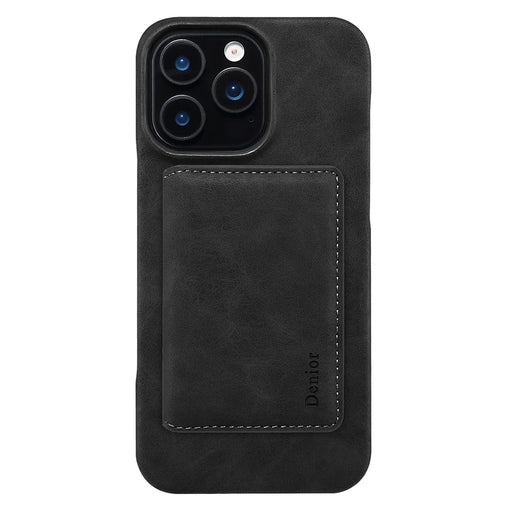 DENIOR D27 For iPhone 16 Pro Magnetic Case RFID Blocking Retro Leather Back Cover with Detachable Card Holder - Black - 2