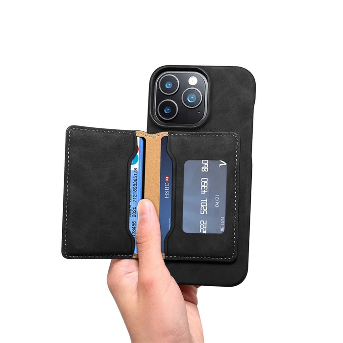 DENIOR D27 For iPhone 16 Pro Magnetic Case RFID Blocking Retro Leather Back Cover with Detachable Card Holder - Black - 4
