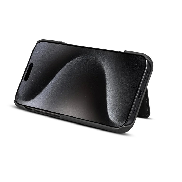 DENIOR D27 For iPhone 16 Pro Magnetic Case RFID Blocking Retro Leather Back Cover with Detachable Card Holder - Black - 6