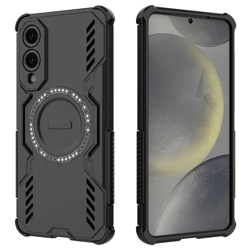 For Samsung Galaxy S25 Edge Magnetic Case Butterfly Armor Hollow Heat Dissipation PC + TPU Phone Cover - Black - 1