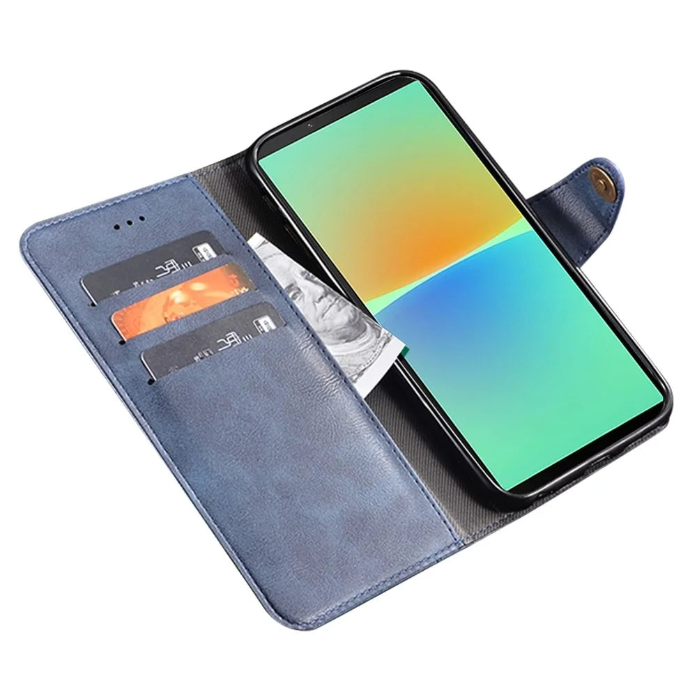 IDEWEI Anti-Drop Phone Case for Sony Xperia 1 IV 5G Shockproof Cover PU Leather Wallet Phone Case with Stand - Blue - 3