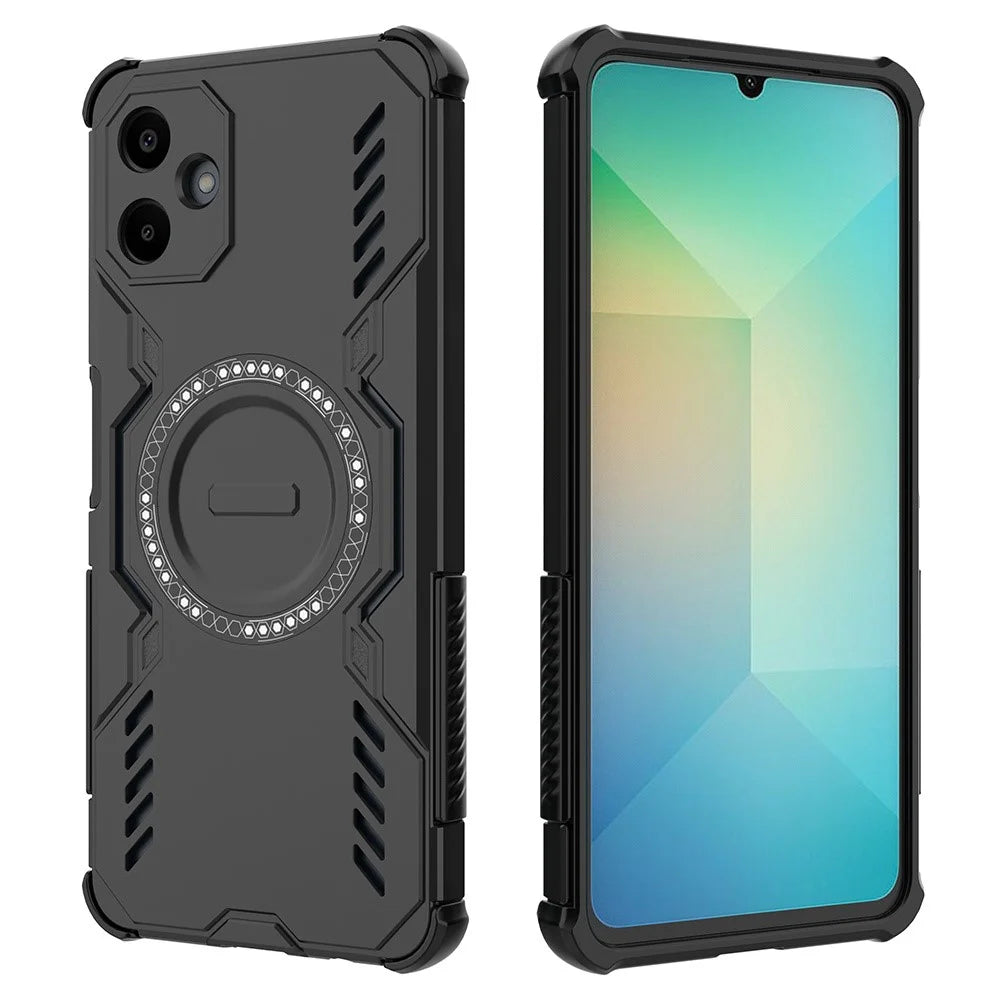 For Samsung Galaxy A06 4G Magnetic Case Butterfly Armor Hollow Heat Dissipation PC + TPU Phone Cover - Black - 1