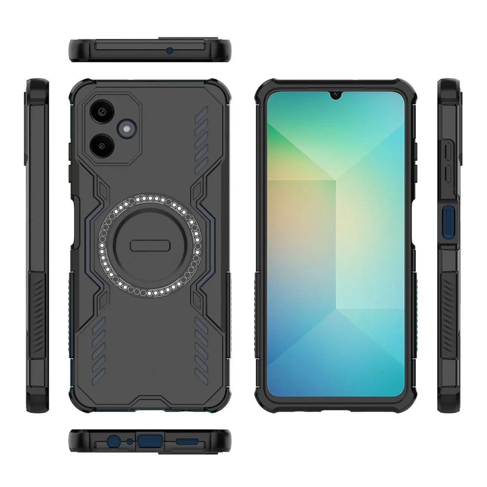 For Samsung Galaxy A06 4G Magnetic Case Butterfly Armor Hollow Heat Dissipation PC + TPU Phone Cover - Black - 4