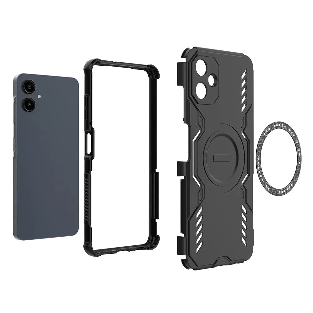For Samsung Galaxy A06 4G Magnetic Case Butterfly Armor Hollow Heat Dissipation PC + TPU Phone Cover - Black - 6