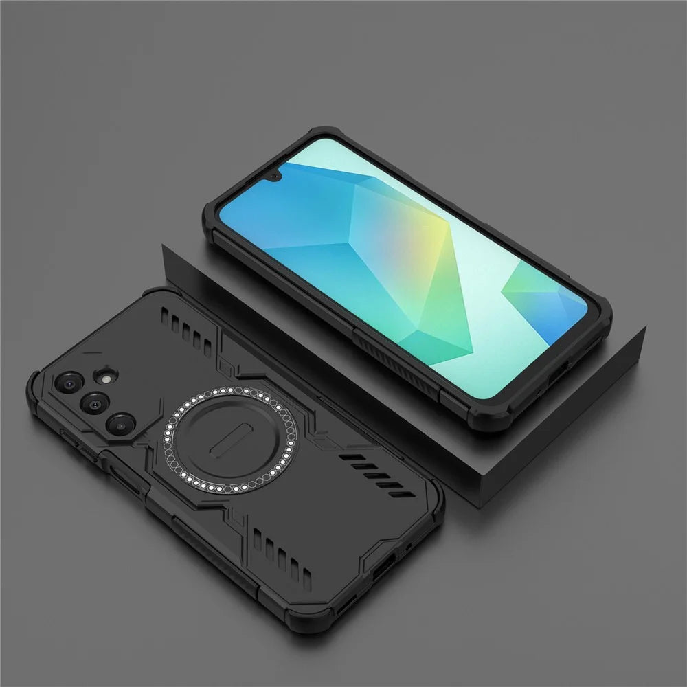 For Samsung Galaxy A16 5G  /  4G Magnetic Case Butterfly Armor Hollow Heat Dissipation PC + TPU Phone Cover - Black - 5