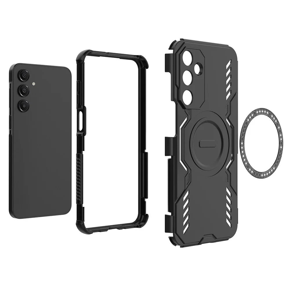 For Samsung Galaxy A16 5G  /  4G Magnetic Case Butterfly Armor Hollow Heat Dissipation PC + TPU Phone Cover - Black - 6