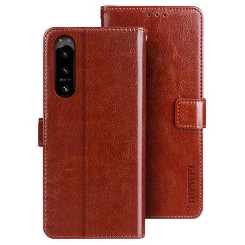 IDEWEI for Sony Xperia 5 IV 5G Crazy Horse Textured Phone Case Full Protection PU Leather Flip Cell Phone Cover with Wallet Stand - Brown - 1