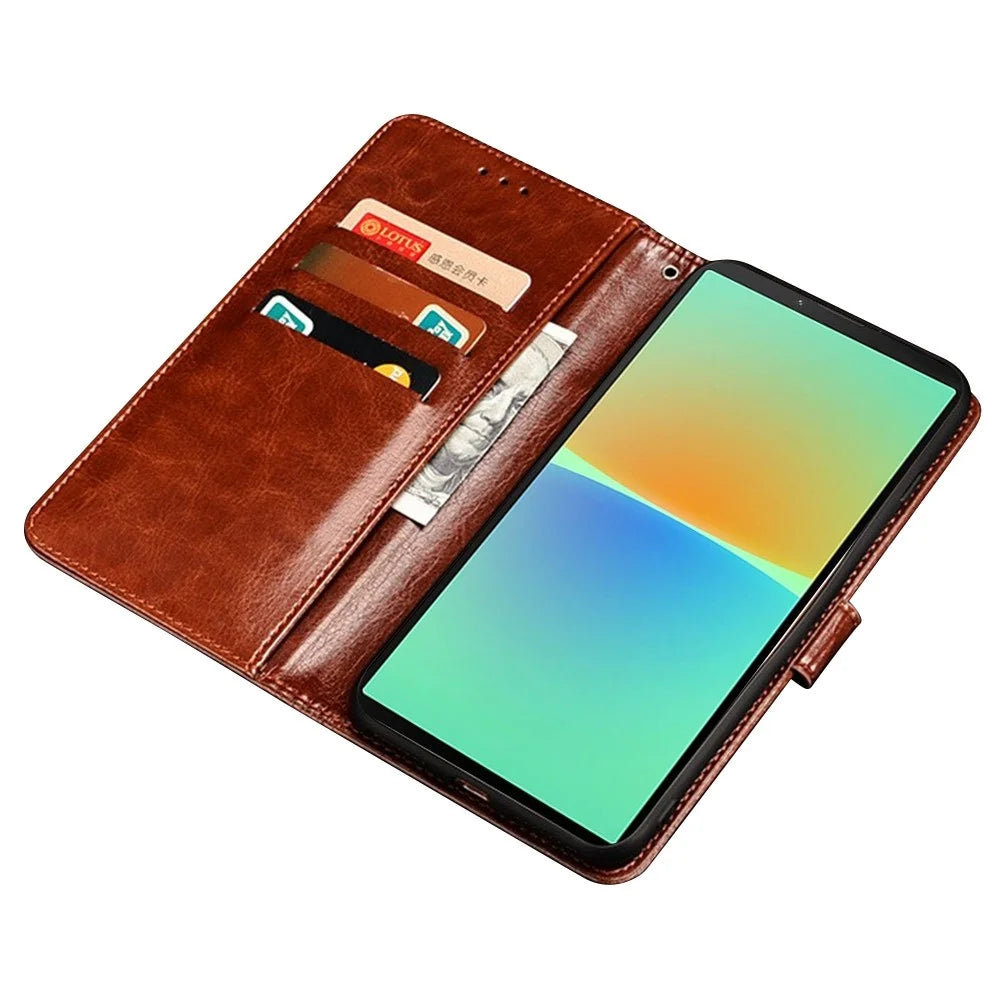 IDEWEI for Sony Xperia 5 IV 5G Crazy Horse Textured Phone Case Full Protection PU Leather Flip Cell Phone Cover with Wallet Stand - Brown - 2