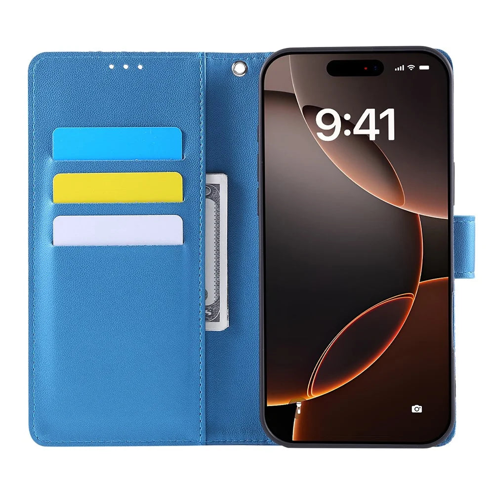 For iPhone 14 Pro Max Case Rose Flower PU Leather Wallet Phone Cover with 3 Card Slot - Blue - 2