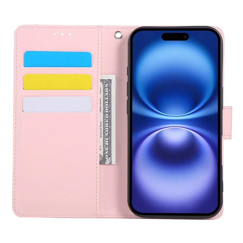For iPhone 16 Plus Case Rose Flower PU Leather Wallet Phone Cover with 3 Card Slot - Rose Gold - 2