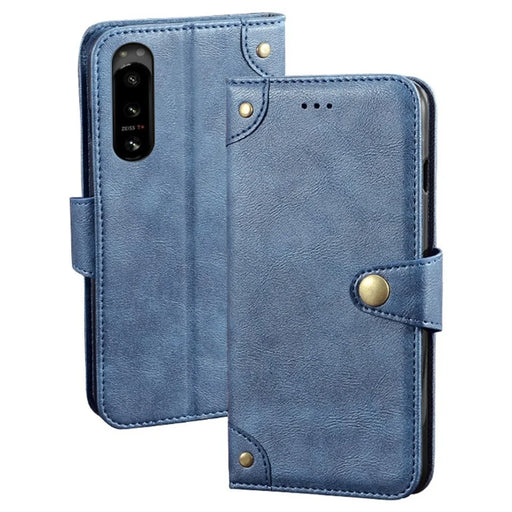 IDEWEI For Sony Xperia 5 IV 5G Anti-fingerprint Fine Texture TPU+PU Leather Wallet Stand Phone Cover Anti-Scratch Phone Case - Blue - 1