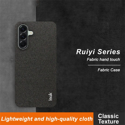 IMAK Ruiyi Series for Samsung Galaxy A56 5G Case Fabric Texture Leather+PC Phone Back Cover - Black - 2