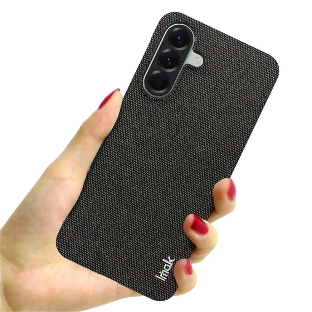 IMAK Ruiyi Series for Samsung Galaxy A56 5G Case Fabric Texture Leather+PC Phone Back Cover - Black - 4
