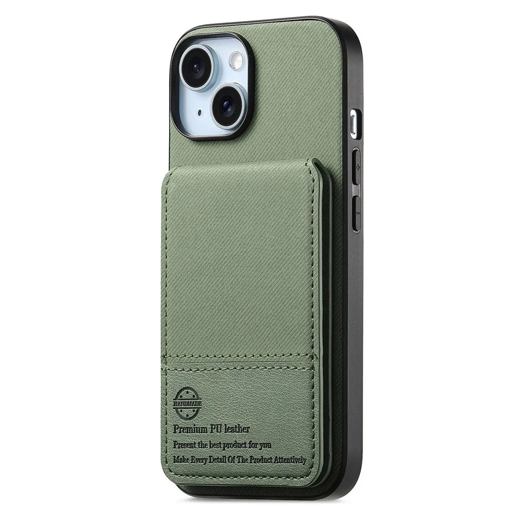 For iPhone 13 6.1 inch Case Cloth Texture Leather + PC + TPU RFID Blocking Phone Cover with Card Holder - Green - 1