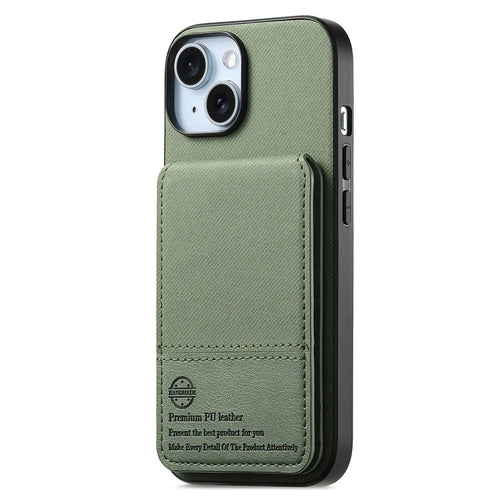 For iPhone 13 6.1 inch Case Cloth Texture Leather + PC + TPU RFID Blocking Phone Cover with Card Holder - Green - 1