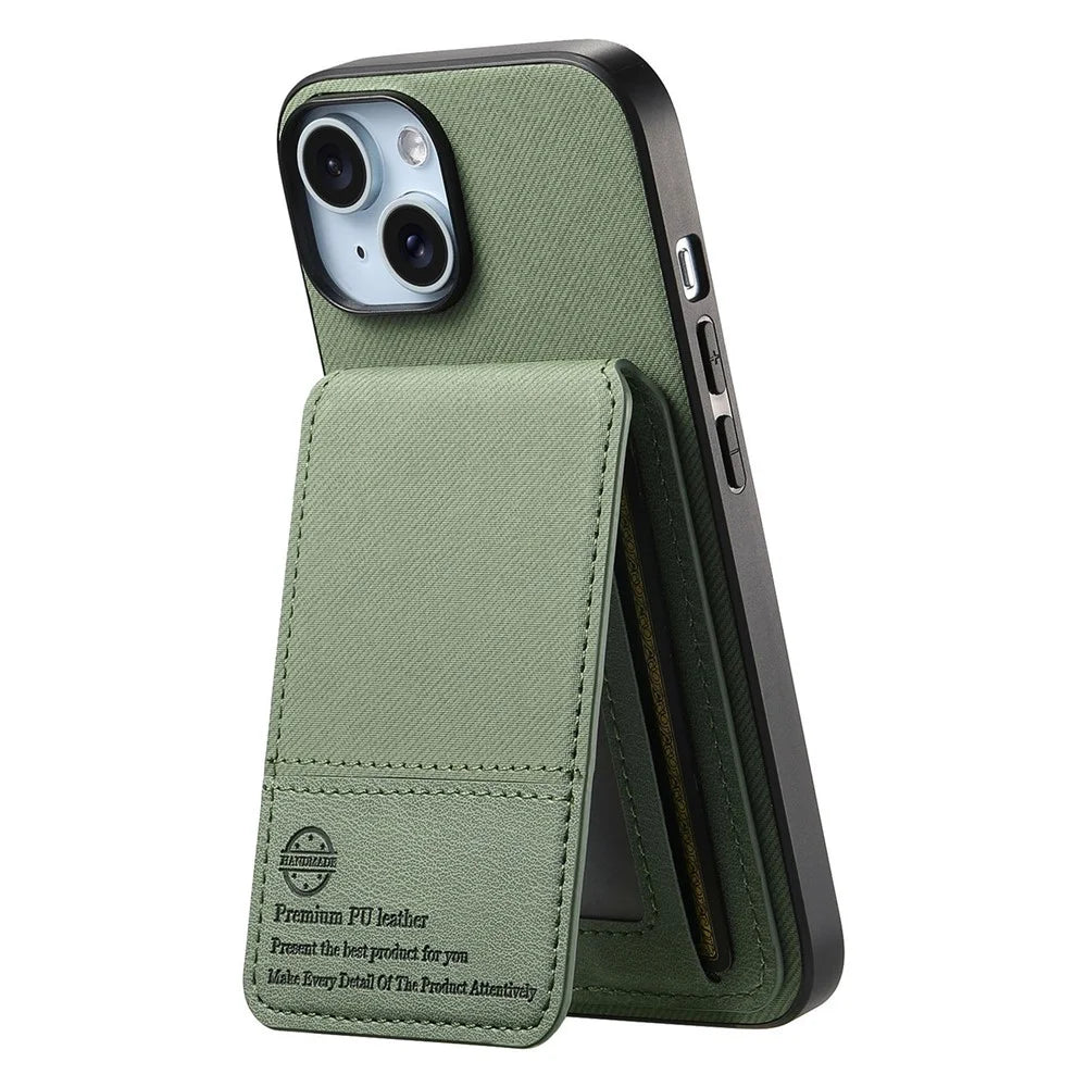 For iPhone 13 6.1 inch Case Cloth Texture Leather + PC + TPU RFID Blocking Phone Cover with Card Holder - Green - 2