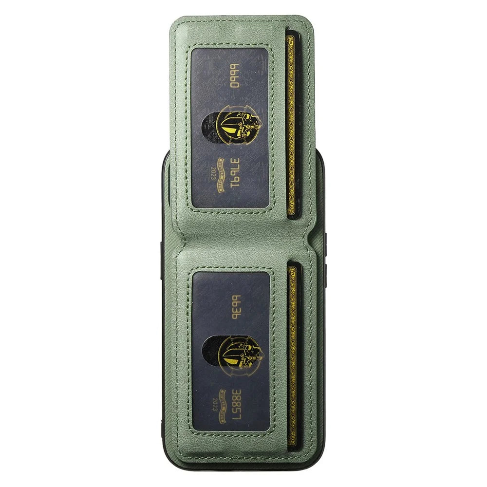 For iPhone 13 6.1 inch Case Cloth Texture Leather + PC + TPU RFID Blocking Phone Cover with Card Holder - Green - 3