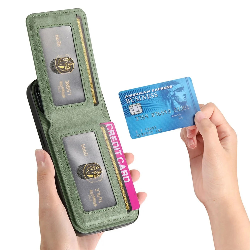 For iPhone 13 6.1 inch Case Cloth Texture Leather + PC + TPU RFID Blocking Phone Cover with Card Holder - Green - 5