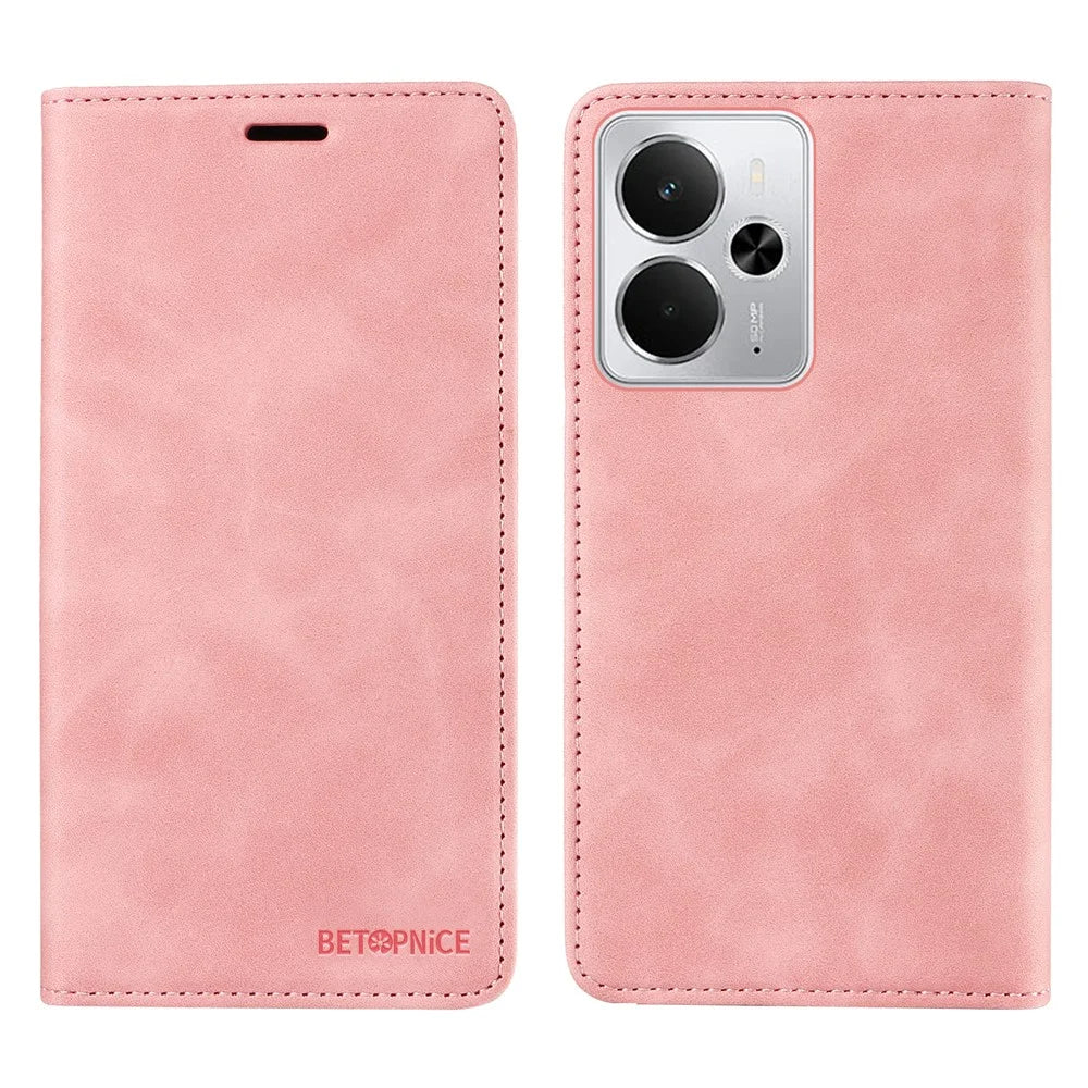 BETOPNICE For Realme 14 5G Case  Magnetic Closure RFID Blocking Wallet Stand Leather Phone Cover - Pink - 1