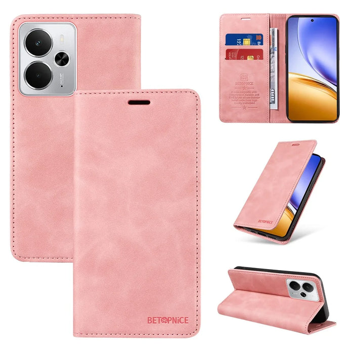 BETOPNICE For Realme 14 5G Case  Magnetic Closure RFID Blocking Wallet Stand Leather Phone Cover - Pink - 3