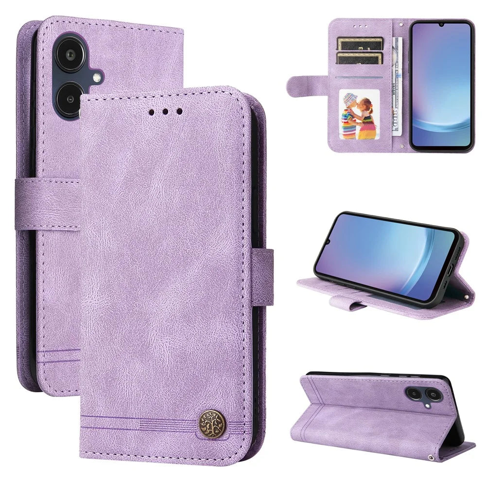 For Samsung Galaxy A25e Leather Wallet Cases Skin Touch Phone Cover Stand with Strap - Purple - 2