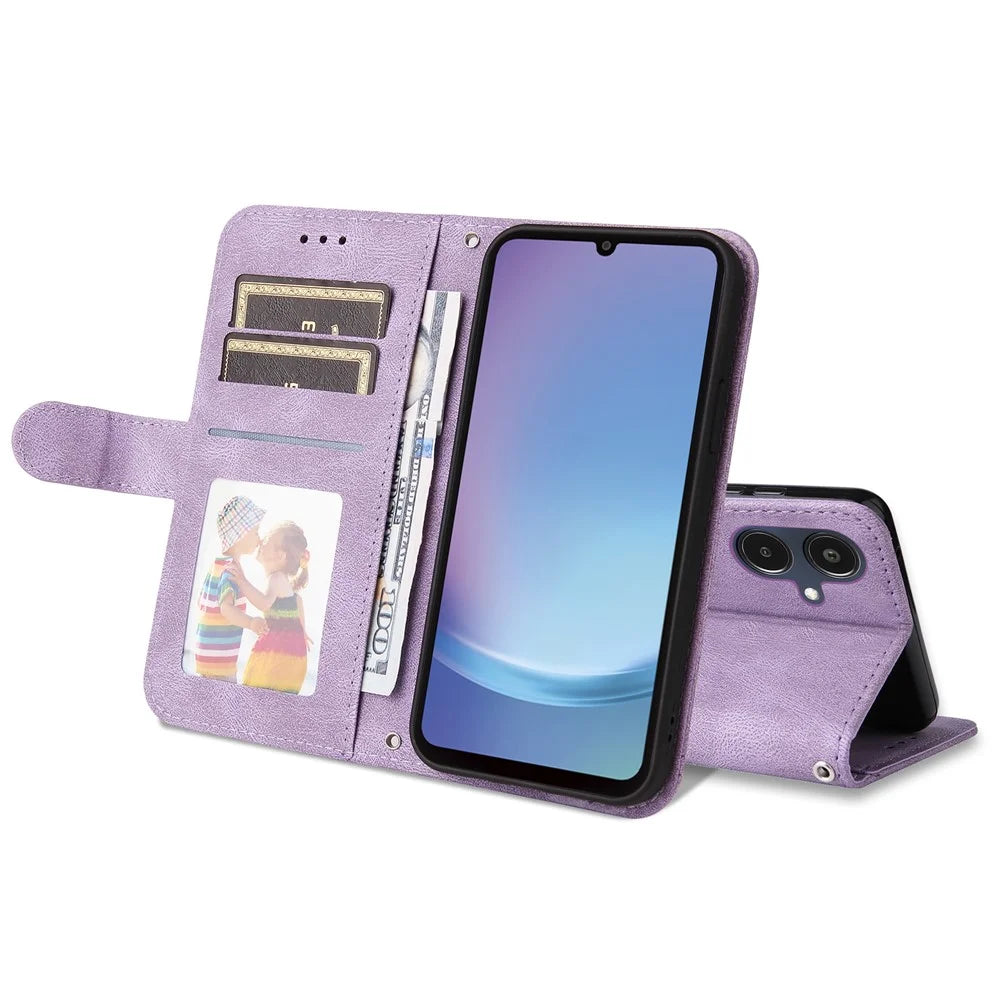 For Samsung Galaxy A25e Leather Wallet Cases Skin Touch Phone Cover Stand with Strap - Purple - 3