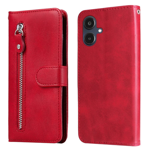 For Samsung Galaxy A25e PU Leather Cases with Zipper Pocket Wallet Phone Cover Stand - Red - 1