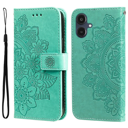 For Samsung Galaxy A25e Case Floral Pattern PU Leather Wallet Stand Phone Cover - Green - 1