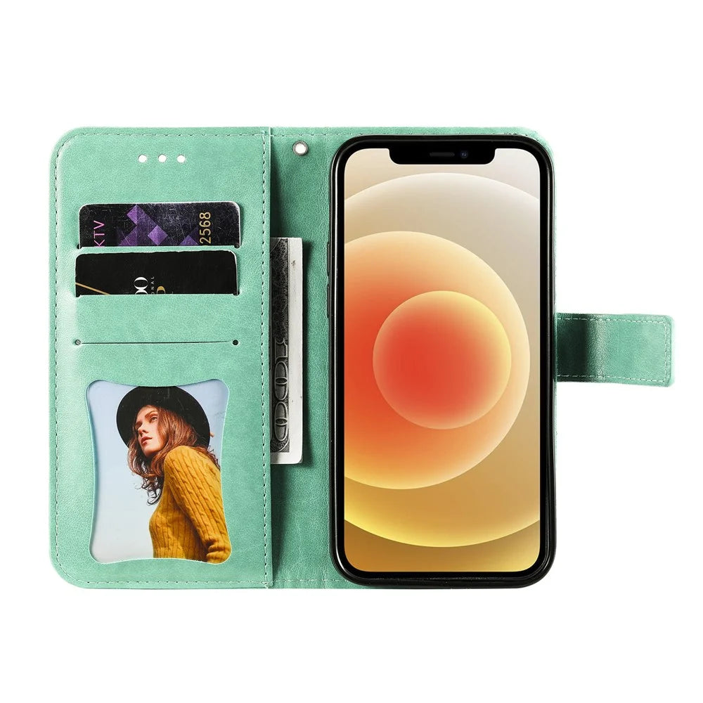 For Samsung Galaxy A25e Case Floral Pattern PU Leather Wallet Stand Phone Cover - Green - 5