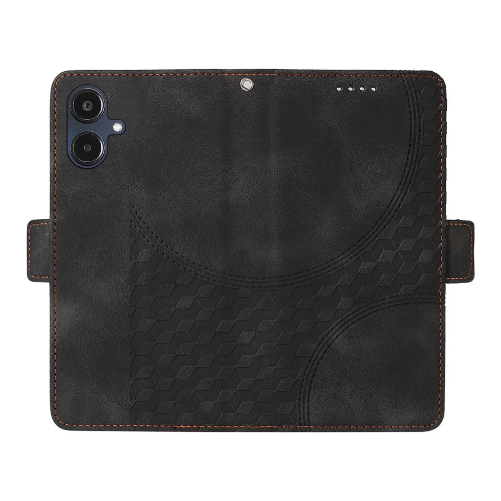 For Samsung Galaxy A25e Leather Cases Wallet Rhombus Imprinted Phone Cover Stand with Strap - Black - 2