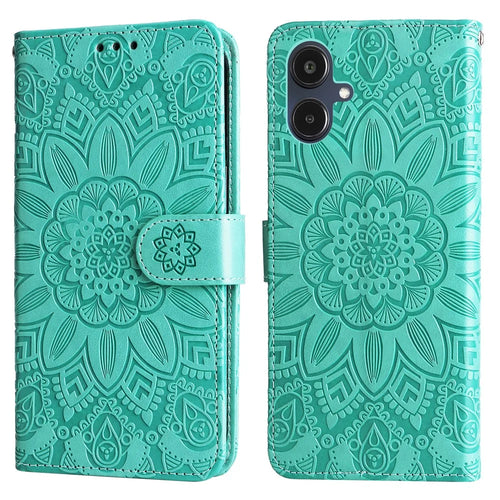 For Samsung Galaxy A25e Case Sunflower Imprint Leather Wallet Phone Cover - Green - 1