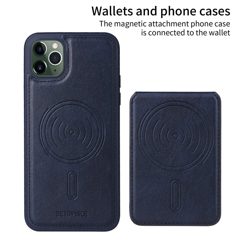 BETOPNICE For iPhone 11 Pro Max Magnetic Case  RFID Blocking Leather Phone Back Cover with Detachable Card Bag - Blue - 2