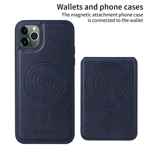 BETOPNICE For iPhone 11 Pro Max Magnetic Case  RFID Blocking Leather Phone Back Cover with Detachable Card Bag - Blue - 2