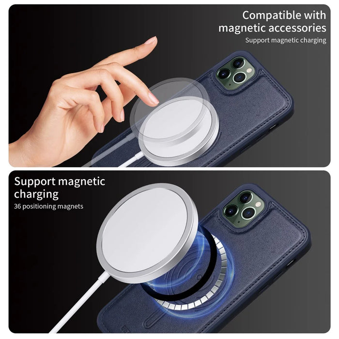 BETOPNICE For iPhone 11 Pro Max Magnetic Case  RFID Blocking Leather Phone Back Cover with Detachable Card Bag - Blue - 4