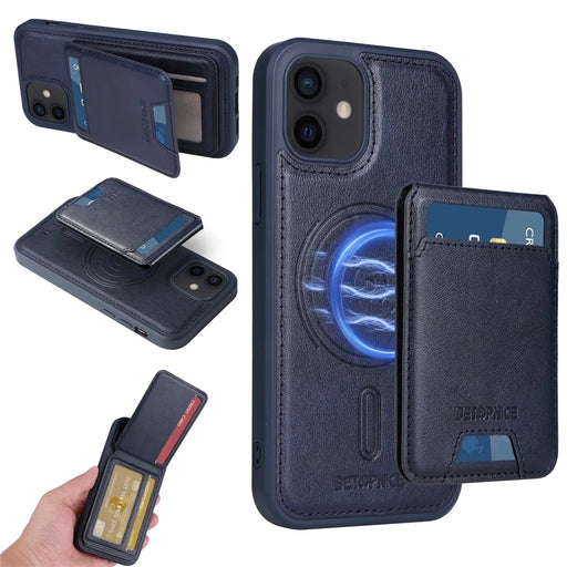 BETOPNICE For iPhone 12 Pro 6.1 inch / iPhone 12 6.1 inch Magnetic Case  RFID Blocking Leather Phone Back Cover with Detachable Card Bag - Blue - 1