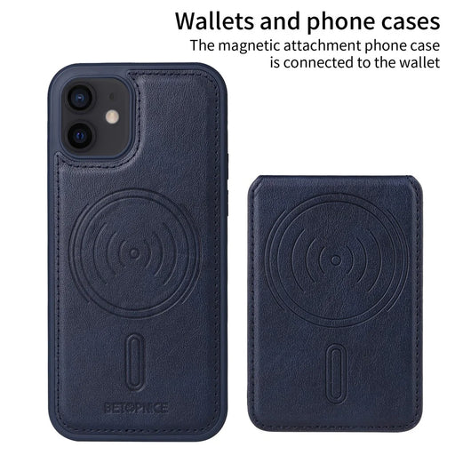BETOPNICE For iPhone 12 Pro 6.1 inch / iPhone 12 6.1 inch Magnetic Case  RFID Blocking Leather Phone Back Cover with Detachable Card Bag - Blue - 2