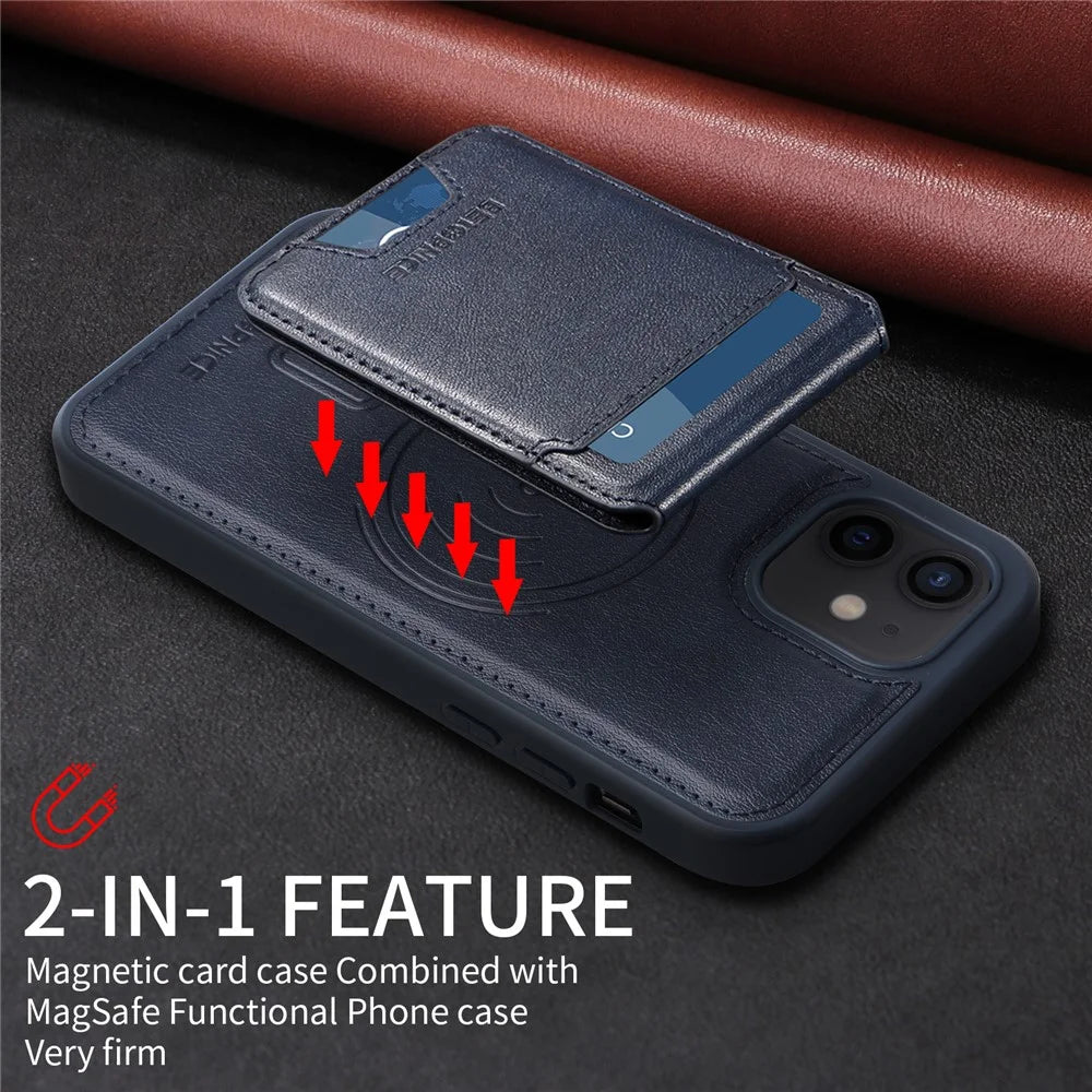 BETOPNICE For iPhone 12 Pro 6.1 inch / iPhone 12 6.1 inch Magnetic Case  RFID Blocking Leather Phone Back Cover with Detachable Card Bag - Blue - 5