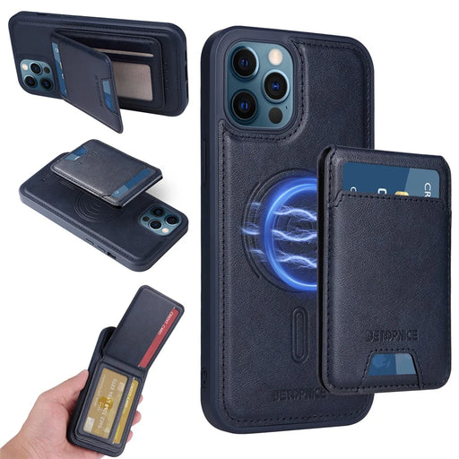 BETOPNICE For iPhone 12 Pro Max 6.7 inch Magnetic Case  RFID Blocking Leather Phone Back Cover with Detachable Card Bag - Blue - 1