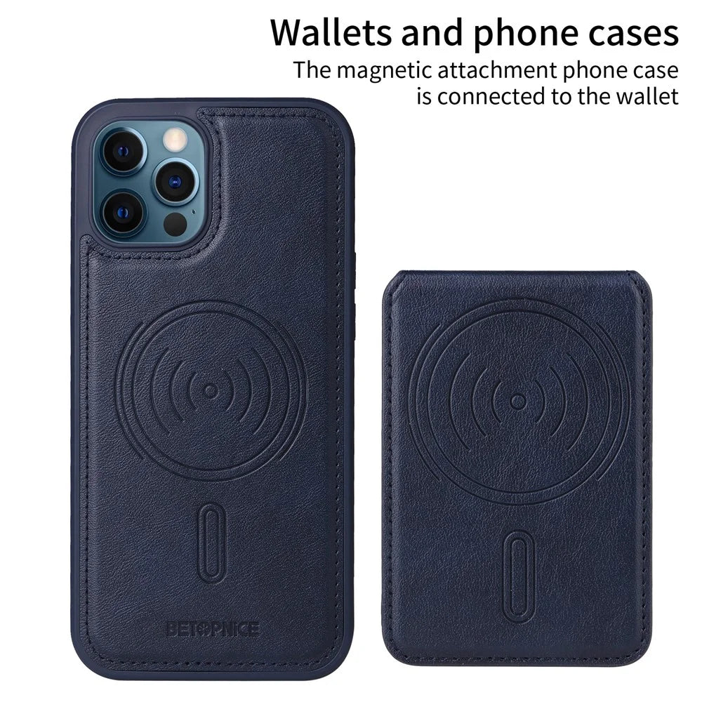 BETOPNICE For iPhone 12 Pro Max 6.7 inch Magnetic Case  RFID Blocking Leather Phone Back Cover with Detachable Card Bag - Blue - 2