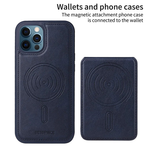 BETOPNICE For iPhone 12 Pro Max 6.7 inch Magnetic Case  RFID Blocking Leather Phone Back Cover with Detachable Card Bag - Blue - 2