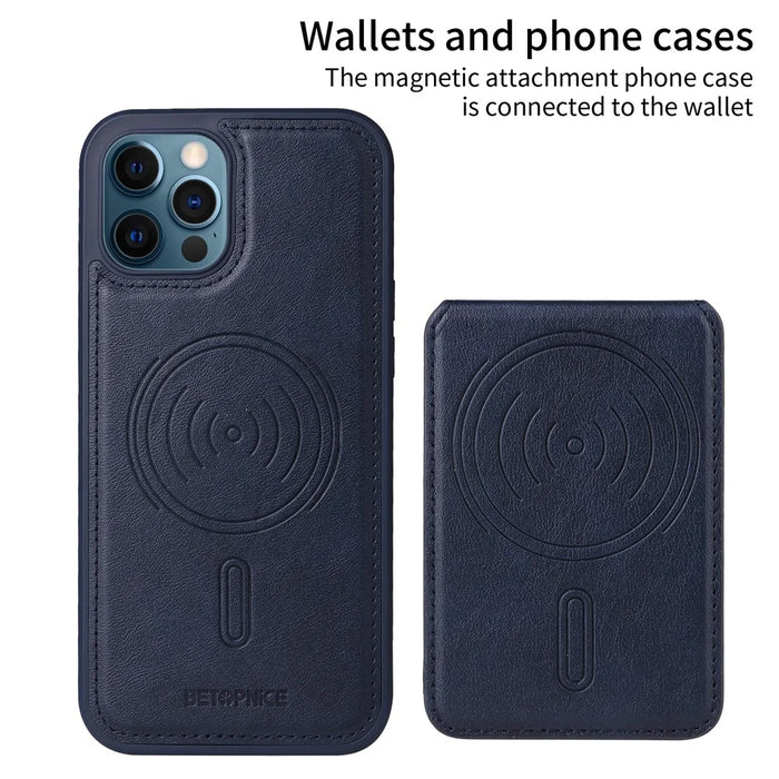 BETOPNICE For iPhone 12 Pro Max 6.7 inch Magnetic Case  RFID Blocking Leather Phone Back Cover with Detachable Card Bag - Blue - 2
