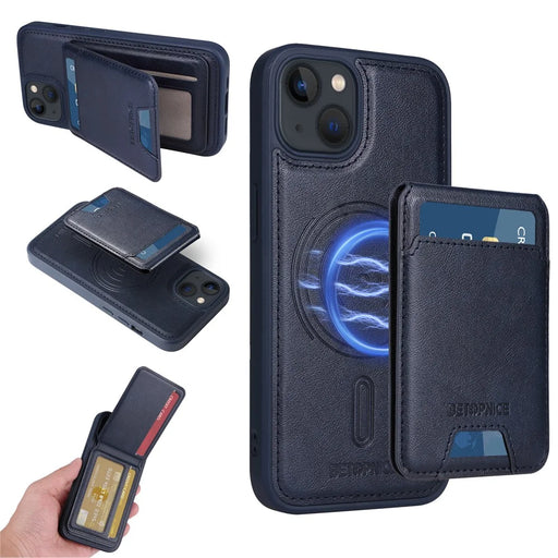 BETOPNICE For iPhone 14 / iPhone 13 6.1 inch Magnetic Case  RFID Blocking Leather Phone Back Cover with Detachable Card Bag - Blue - 1