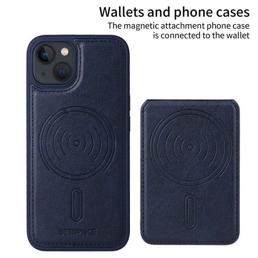 BETOPNICE For iPhone 14 / iPhone 13 6.1 inch Magnetic Case  RFID Blocking Leather Phone Back Cover with Detachable Card Bag - Blue - 2