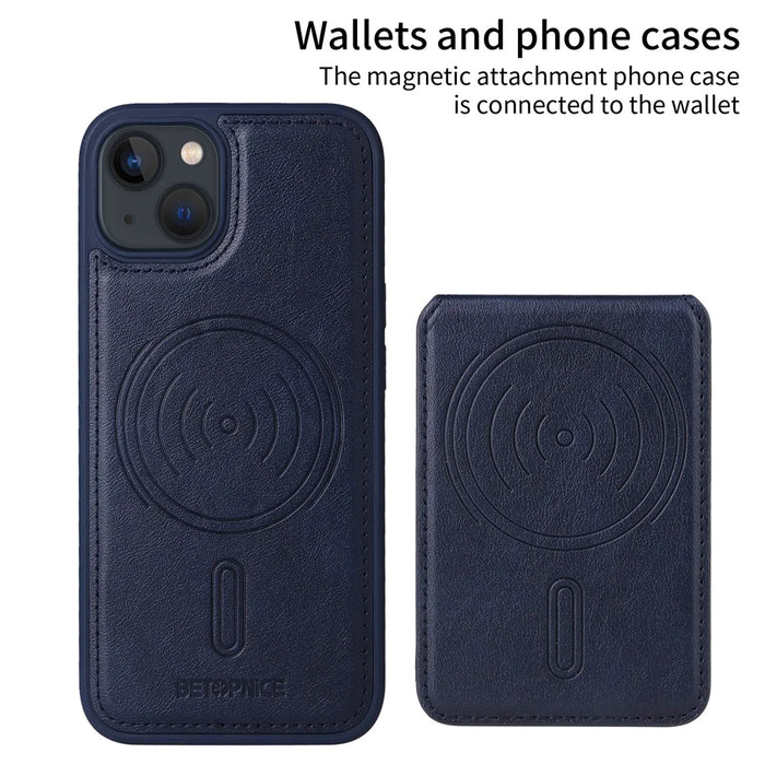 BETOPNICE For iPhone 14 / iPhone 13 6.1 inch Magnetic Case  RFID Blocking Leather Phone Back Cover with Detachable Card Bag - Blue - 2