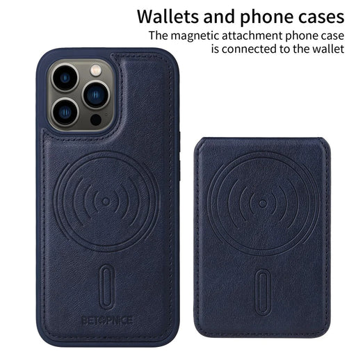 BETOPNICE For iPhone 13 Pro 6.1 inch Magnetic Case  RFID Blocking Leather Phone Back Cover with Detachable Card Bag - Blue - 2
